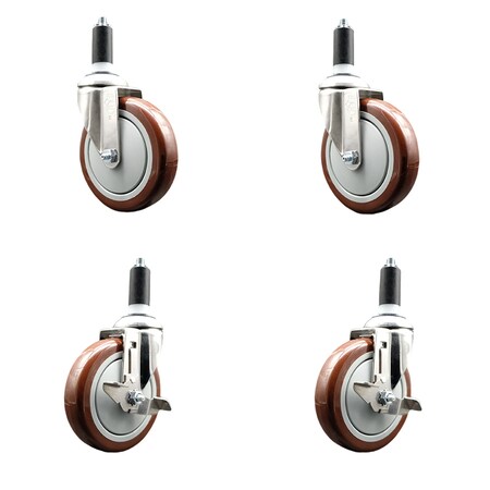 Service Caster 5 Inch 316SS Maroon Poly Swivel 1-1/4 Inch Expanding Stem Caster Brake SCC, 2PK SS316EX20S514-PPUB-MRN-2-TLB-2-114